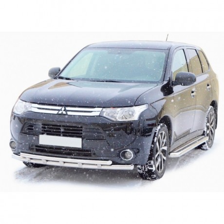 Защита переднего бампера «Труба двойная» (d63,5) для Mitsubishi Outlander (2014-2016)(Окрашенное) купить недорого с доставкой в Электросталь