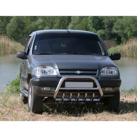 Кенгурин с дополнительной защитой двигателя «Низкий» (d63.5) B@3 2123 "Chevrolet Niv@", нержавеющая сталь купить недорого с доставкой в Электросталь
